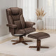 Brown recliner chair with ottoman on a light-colored floor.