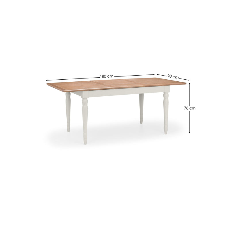 Wooden table with dimensions labeled on a white background