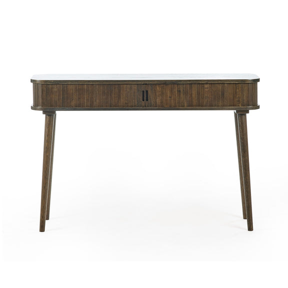 Wooden desk with a white top on a white background