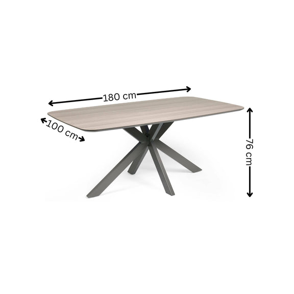 Dining table with dimensions labeled on a white background