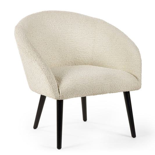 Beige armchair with black legs on a white background