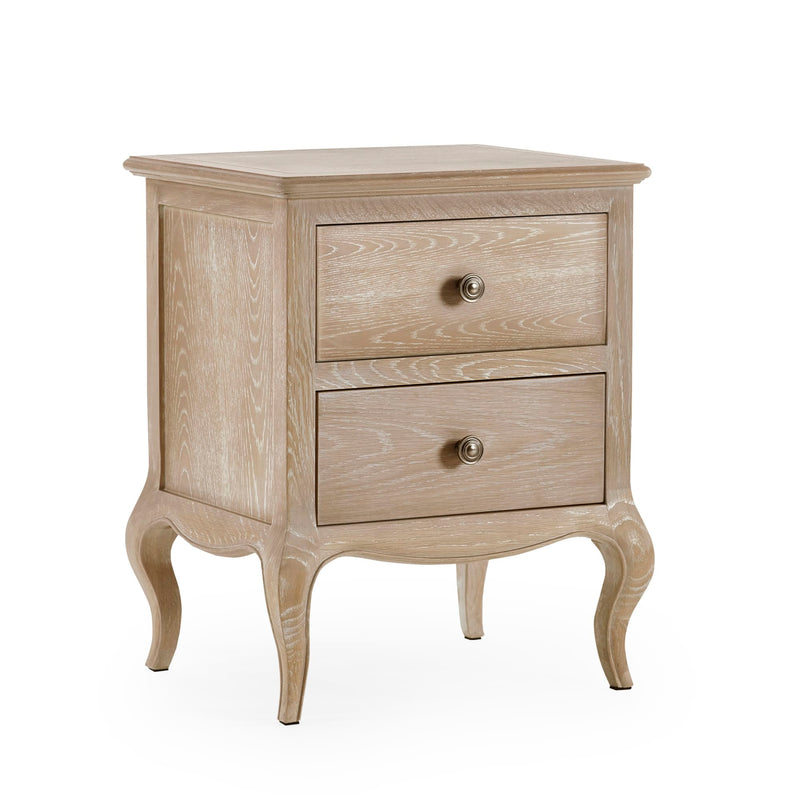 Wooden nightstand with two drawers on a white background