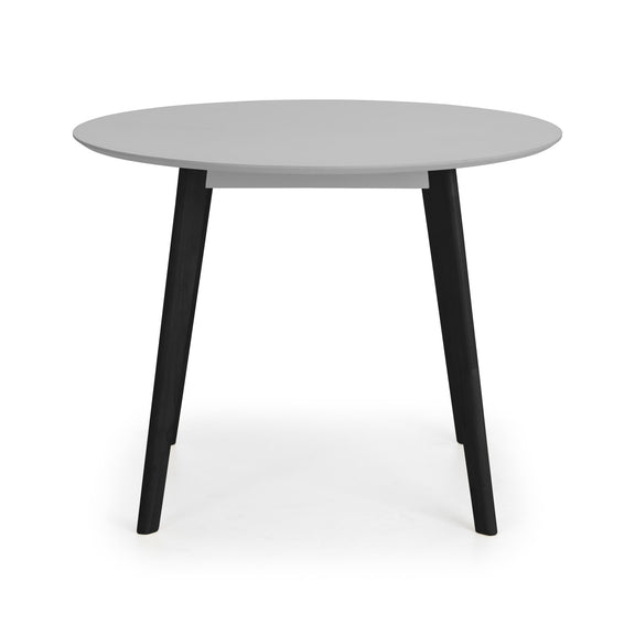 Round table with black legs on a white background