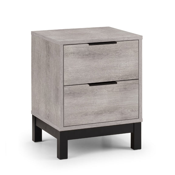 Wooden nightstand with two drawers on a white background