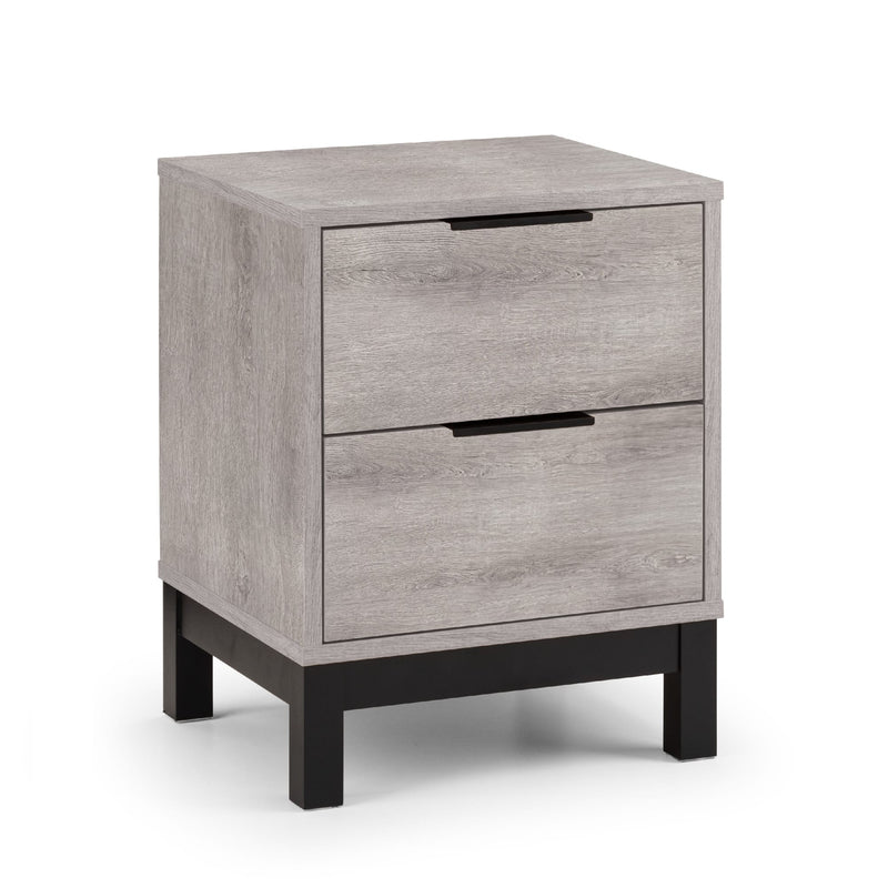 Wooden nightstand with two drawers on a white background