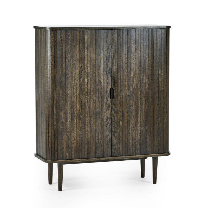 Wooden cabinet with a dark finish on a white background