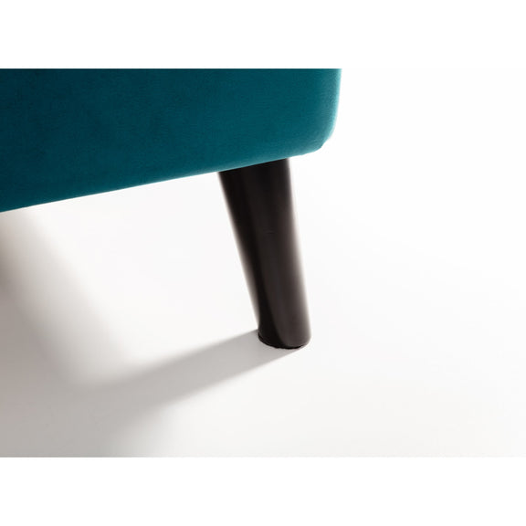 Teal chair with a black leg on a white background