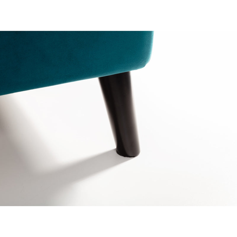 Teal chair with a black leg on a white background