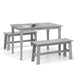 Gray dining table with two benches on a white background