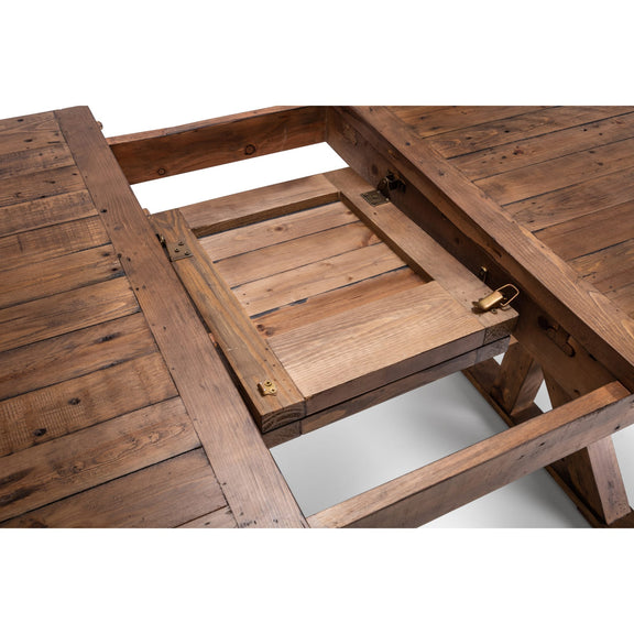 Wooden outdoor table with a hinged leaf on a white background