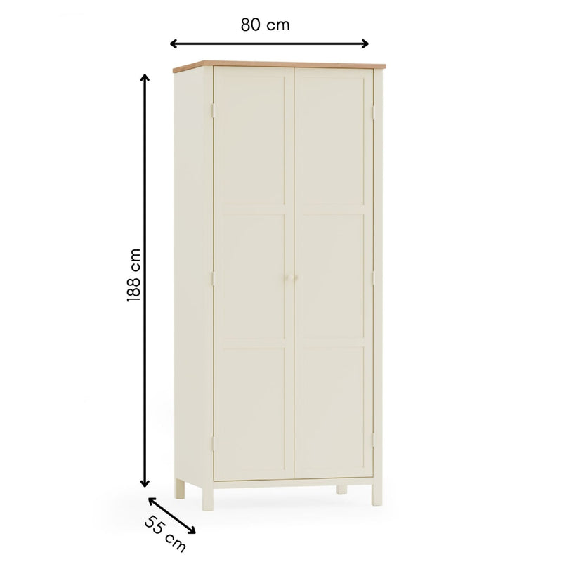 White wardrobe with dimensions labeled on a white background