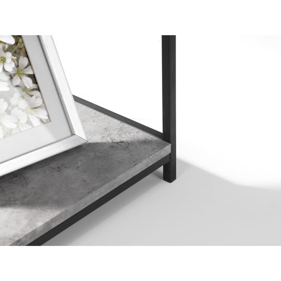 Bench with concrete seat and black metal frame on a white background