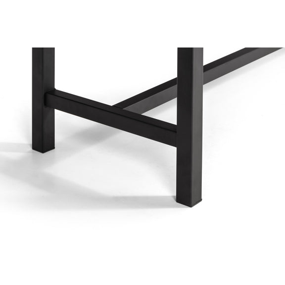 Black metal table base on a white background
