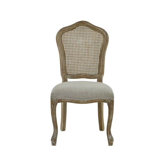 Chair with cane back and upholstered seat on a white background