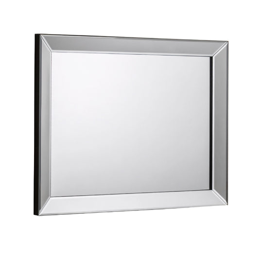 Square mirror with a black frame on a white background