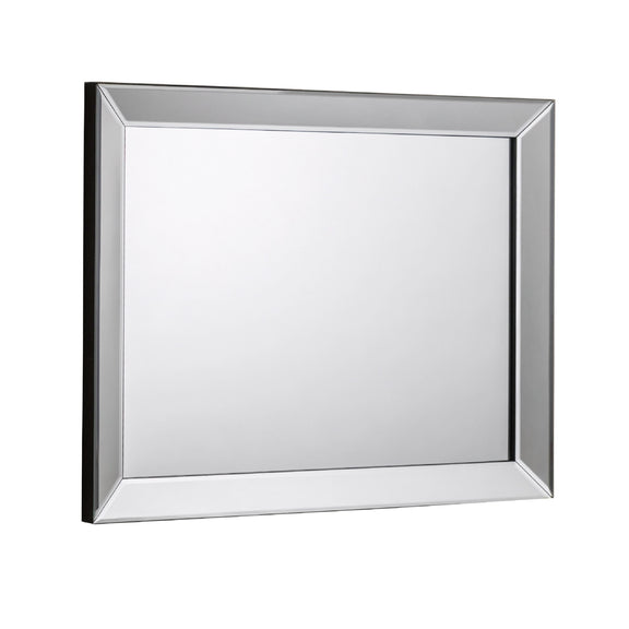 Square mirror with a black frame on a white background