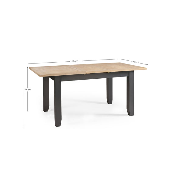 Dining table with dimensions labeled on a white background