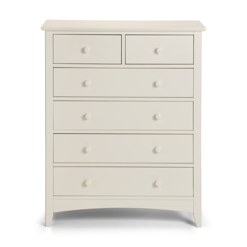 White dresser with multiple drawers on a white background