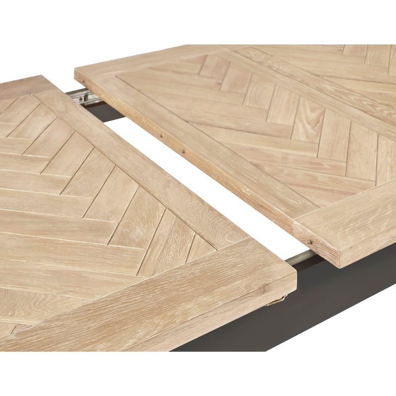 Wooden table with herringbone pattern on a white background