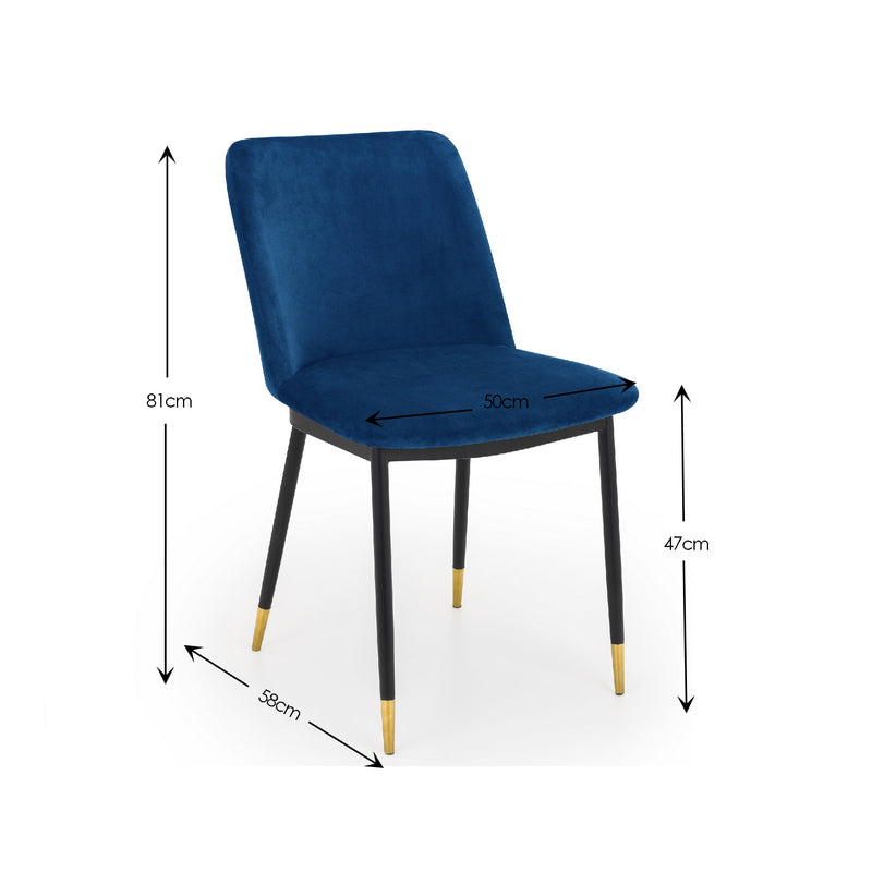 Blue chair with dimensions marked on a white background