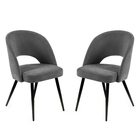 Two gray chairs with black legs on a white background