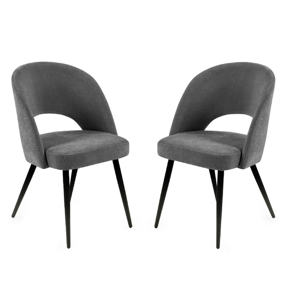 Two gray chairs with black legs on a white background