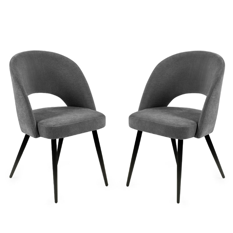 Two gray chairs with black legs on a white background