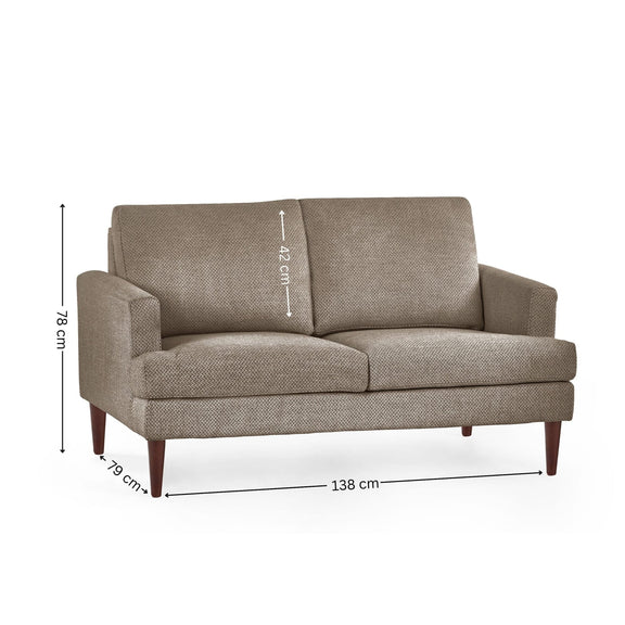 Gray sofa with dimensions on a white background
