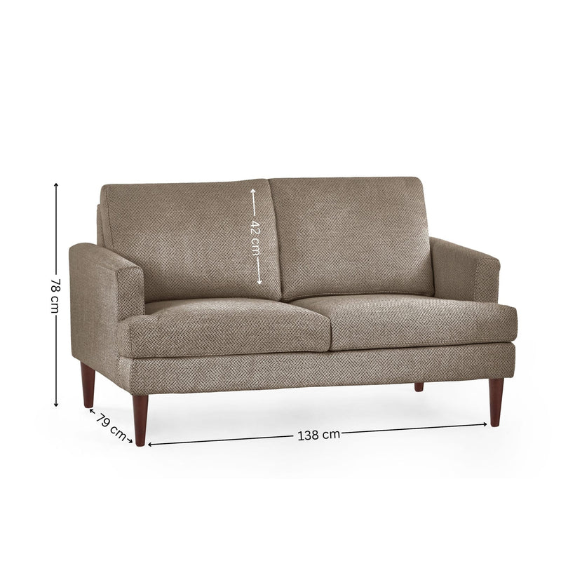 Gray sofa with dimensions on a white background