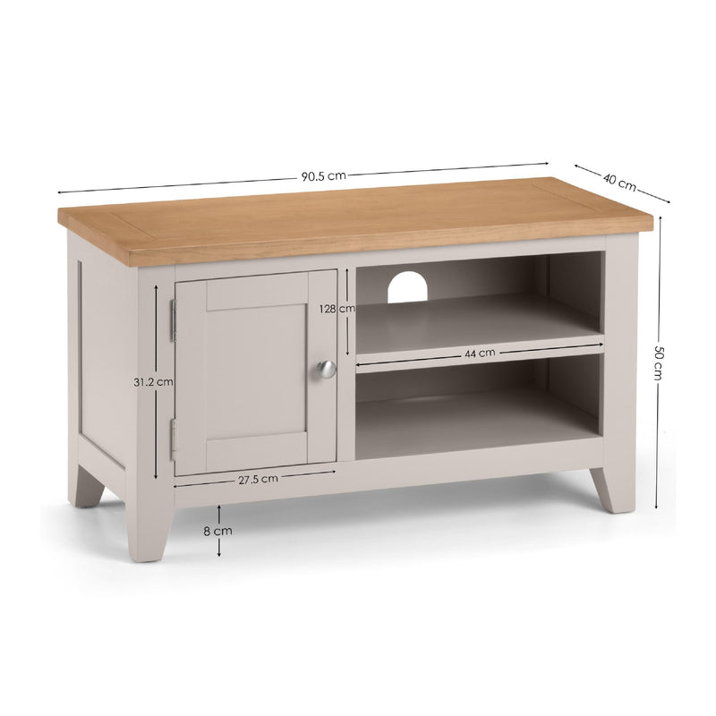 TV stand with dimensions on a white background