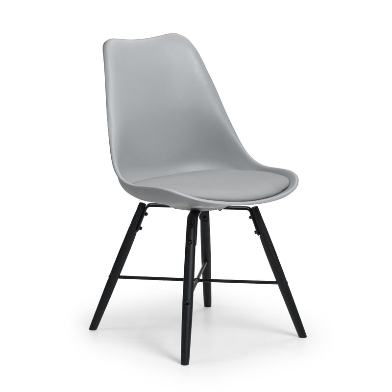Gray chair with black metal legs on a white background
