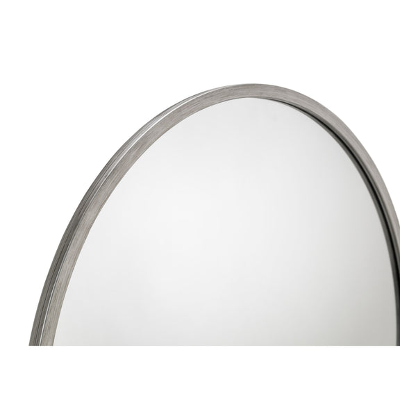 Arch-shaped mirror with a silver frame on a white background