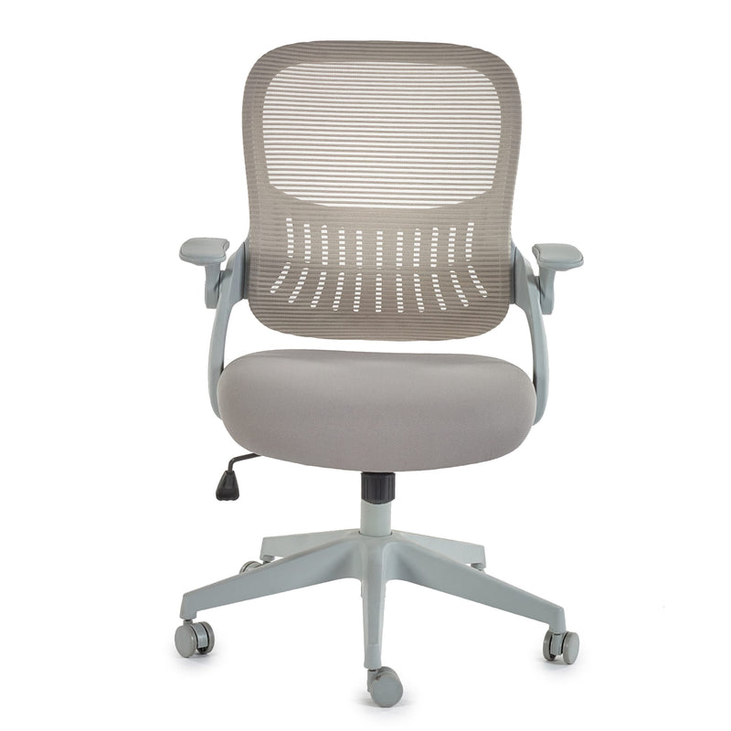 Gray office chair with mesh back on a white background