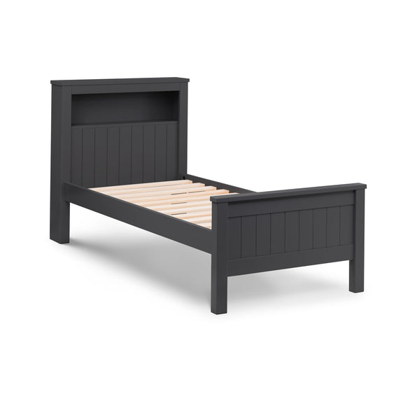Black wooden bed frame on a white background
