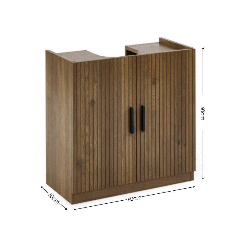 Wooden cabinet with dimensions on a white background