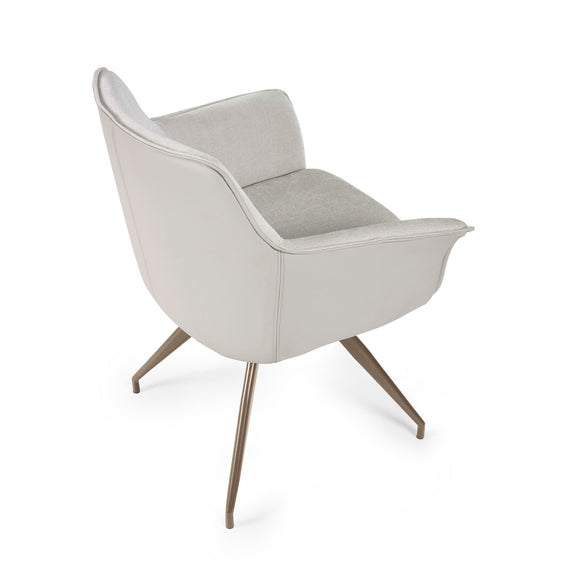 Modern chair with a curved backrest and metallic legs on a white background