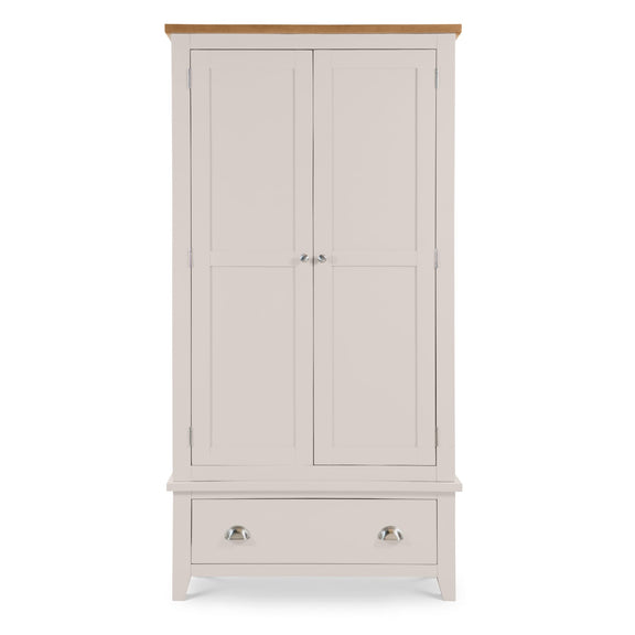 White wardrobe with wooden top on a white background