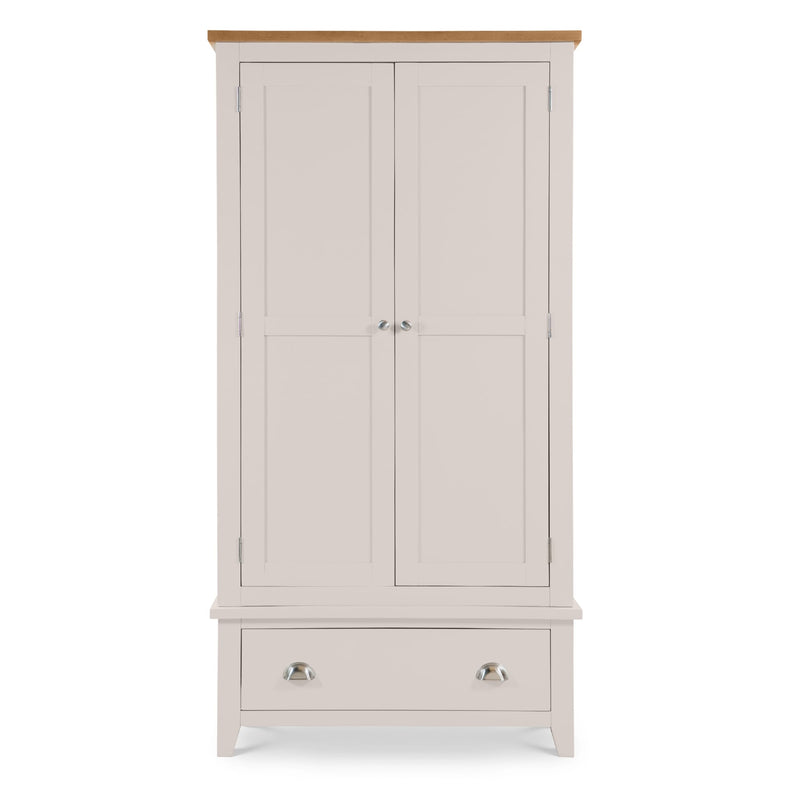 White wardrobe with wooden top on a white background