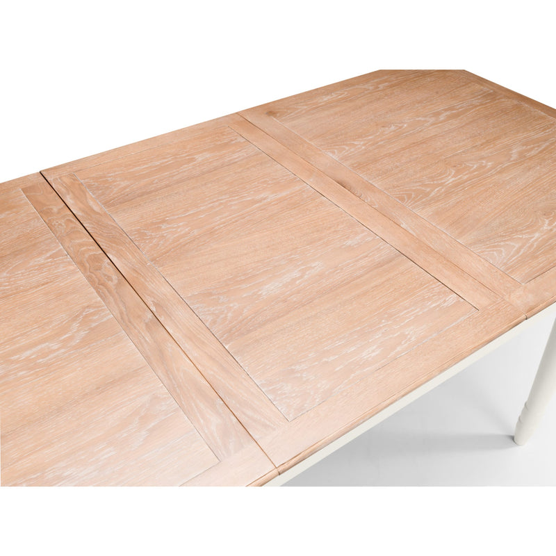 Wooden table with a white base on a white background