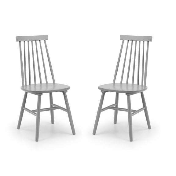 Two gray wooden chairs on a white background