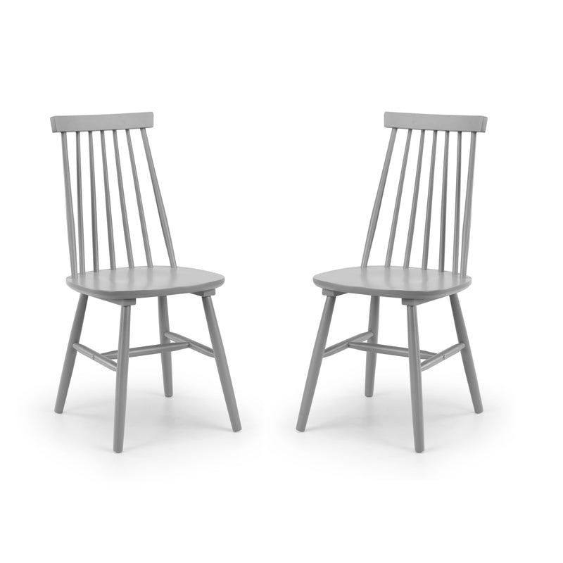 Two gray wooden chairs on a white background