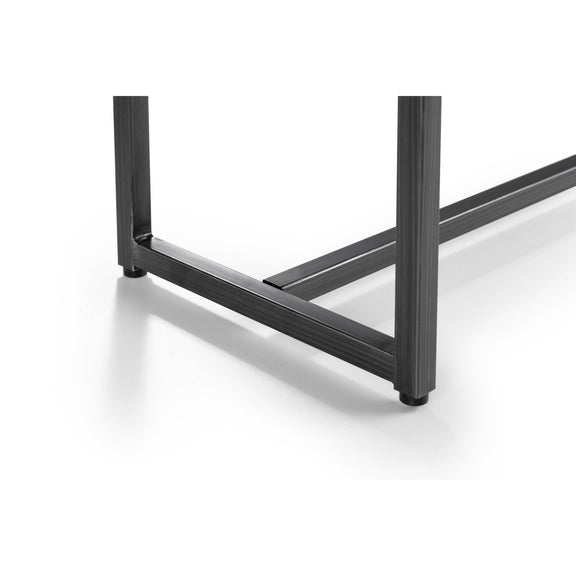 Black metal table frame on a white background