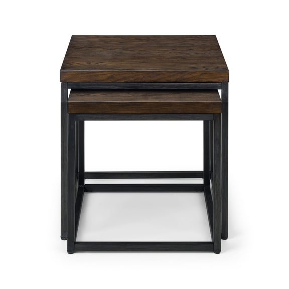 Set of two wooden nesting tables on a white background