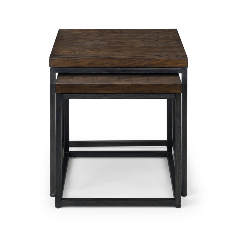 Set of two wooden nesting tables on a white background