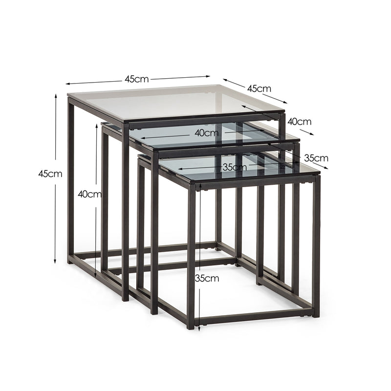 Set of two nesting tables with dimensions indicated