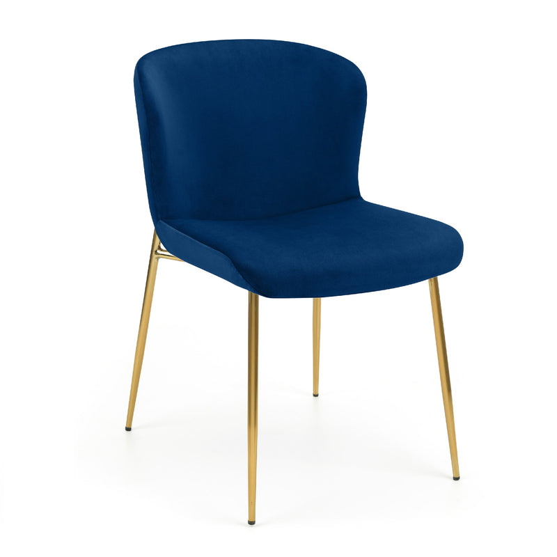 Blue chair with gold legs on a white background