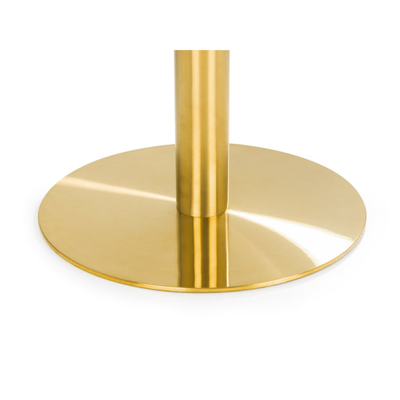 Gold metal table base on a white background