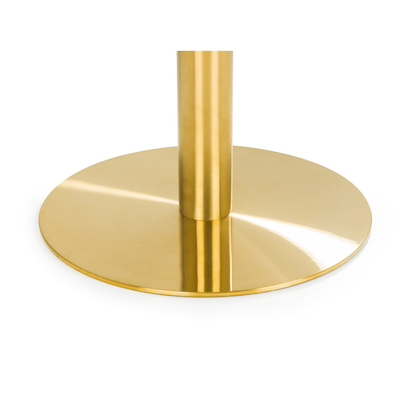 Gold metal table base on a white background