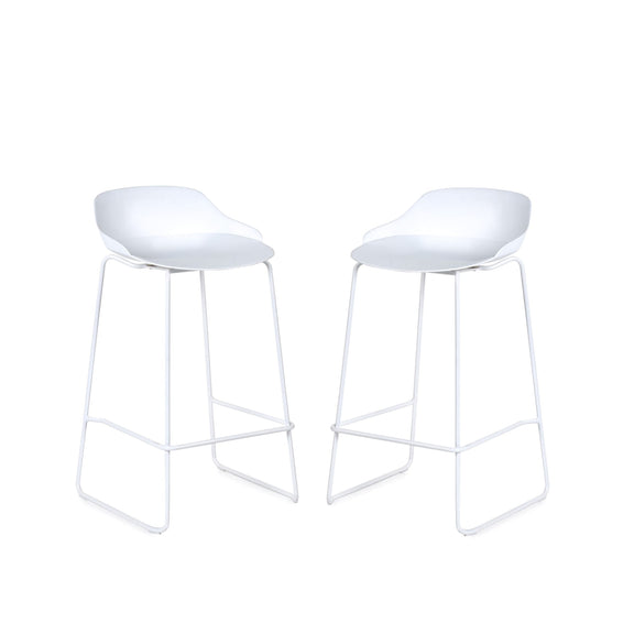 Two white bar stools on a white background