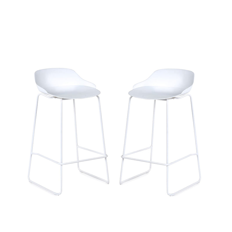 Two white bar stools on a white background